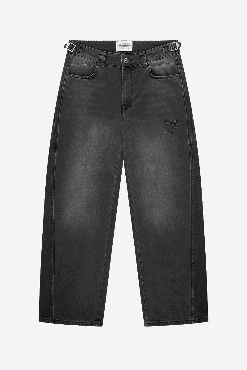 WET DREAM TEE GREY MELANGE + DISTINCTIVE BAGGY DENIM BLACK WASHED