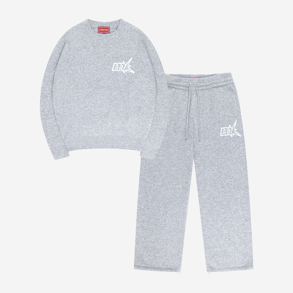 FUZZY KNIT SET GREY MELANGE