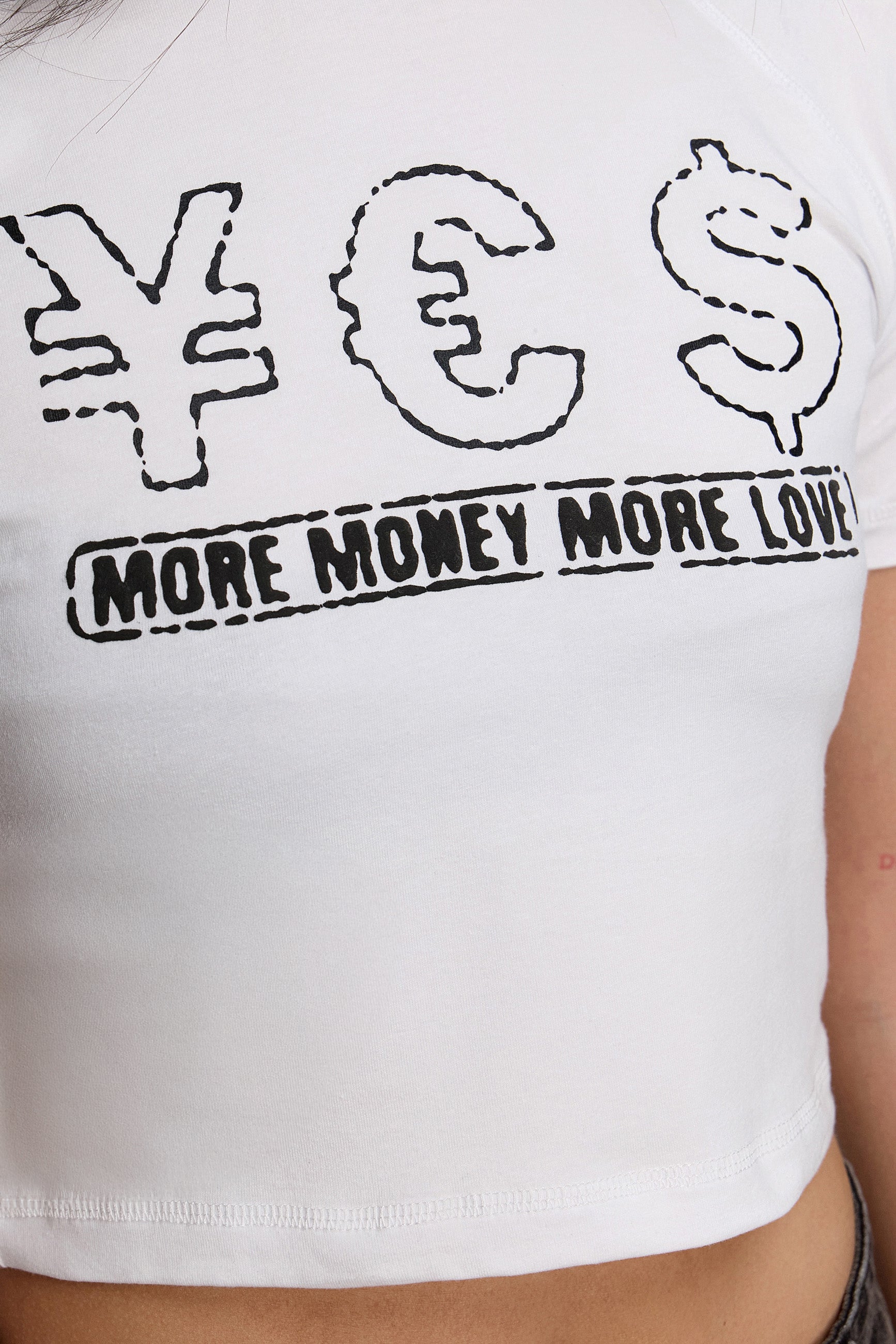 MORE MONEY YES CROP TOP WHITE