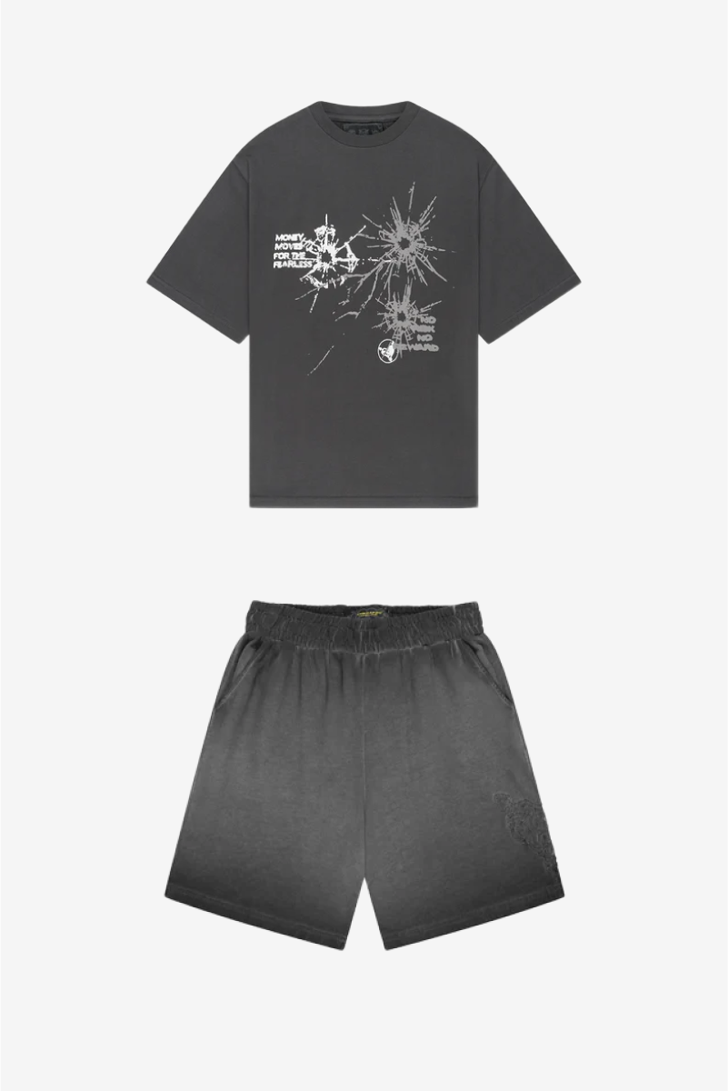 SPLINTER TEE DARKGREY + HEART PATCHED SHORTS GREY