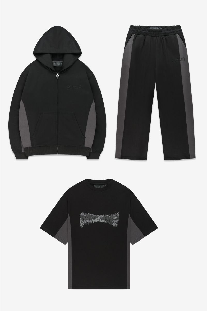 TWO TONE ZIP BLACK + TWO TONE JOGGER BLACK + SPLIT TEE BLACK GREY