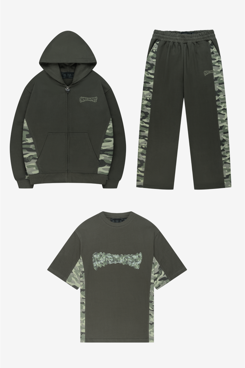 TWO TONE ZIP GREEN CAMO + TWO TONE JOGGER GREEN CAMO + SPLIT TEE CAMO GREEN
