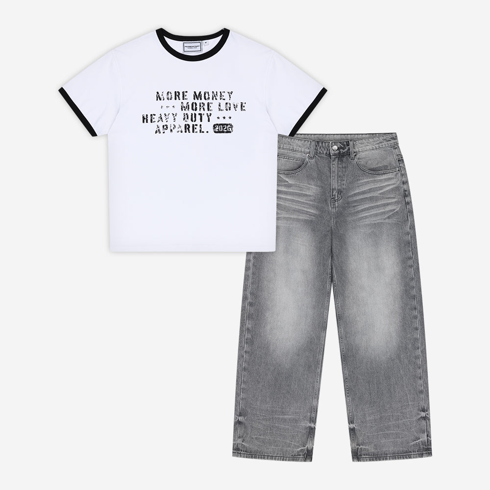 HEAVY DUTY TEE WHITE + BASE DENIM LIGHT GREY