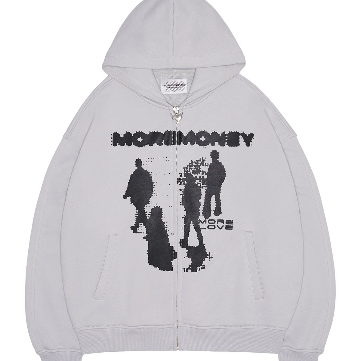 More Money More Love Connectivity Zip Hoodie in Grey