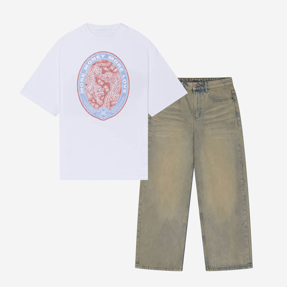 LEOPARD TEE WHITE + BASE DENIM DUNE
