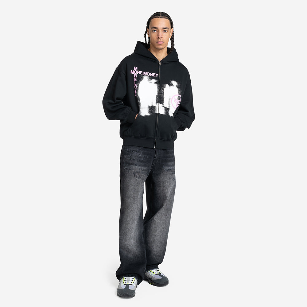 LOST BOND ZIP BLACK + REPAIR DENIM BLACK IRON