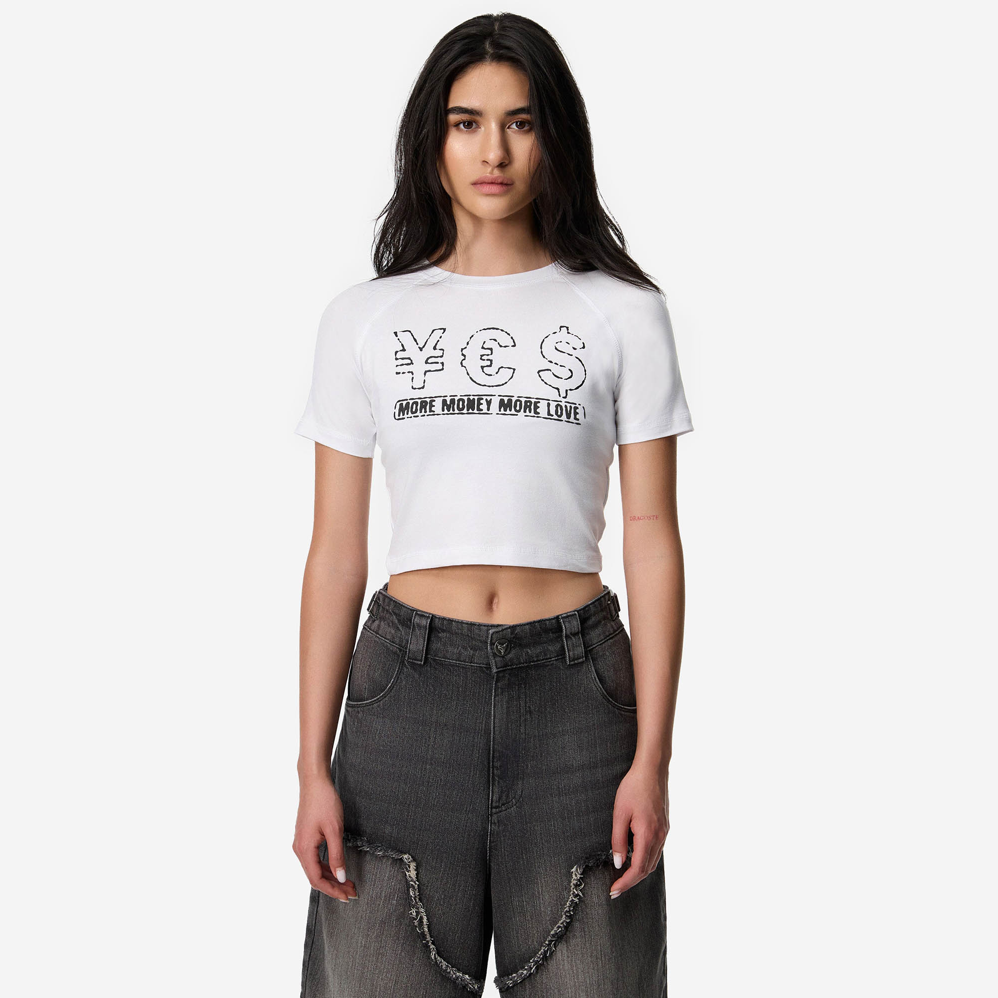 MORE MONEY YES CROP TOP WHITE