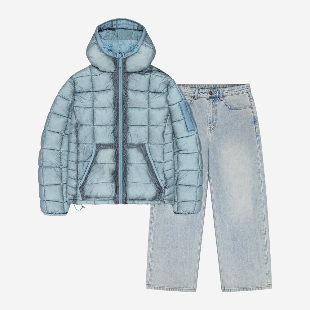 MORE MONEY SLIM PUFFER ICE BLUE + BASE DENIM FADED BLUE