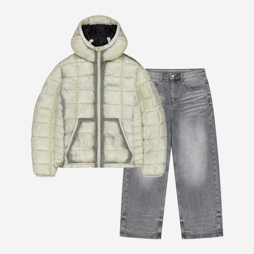 MORE MONEY SLIM PUFFER OFF WHITE + BASE DENIM LIGHT GREY