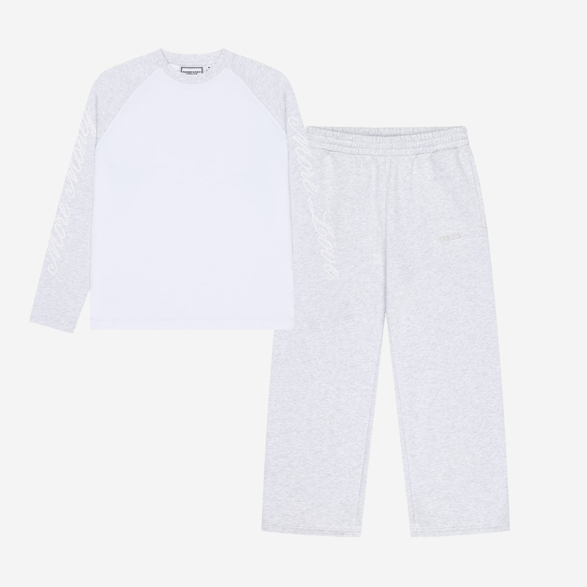 SCRIPT RAGLAN LONGSLEEVE + CLOUDS JOGGER HEATHER GREY