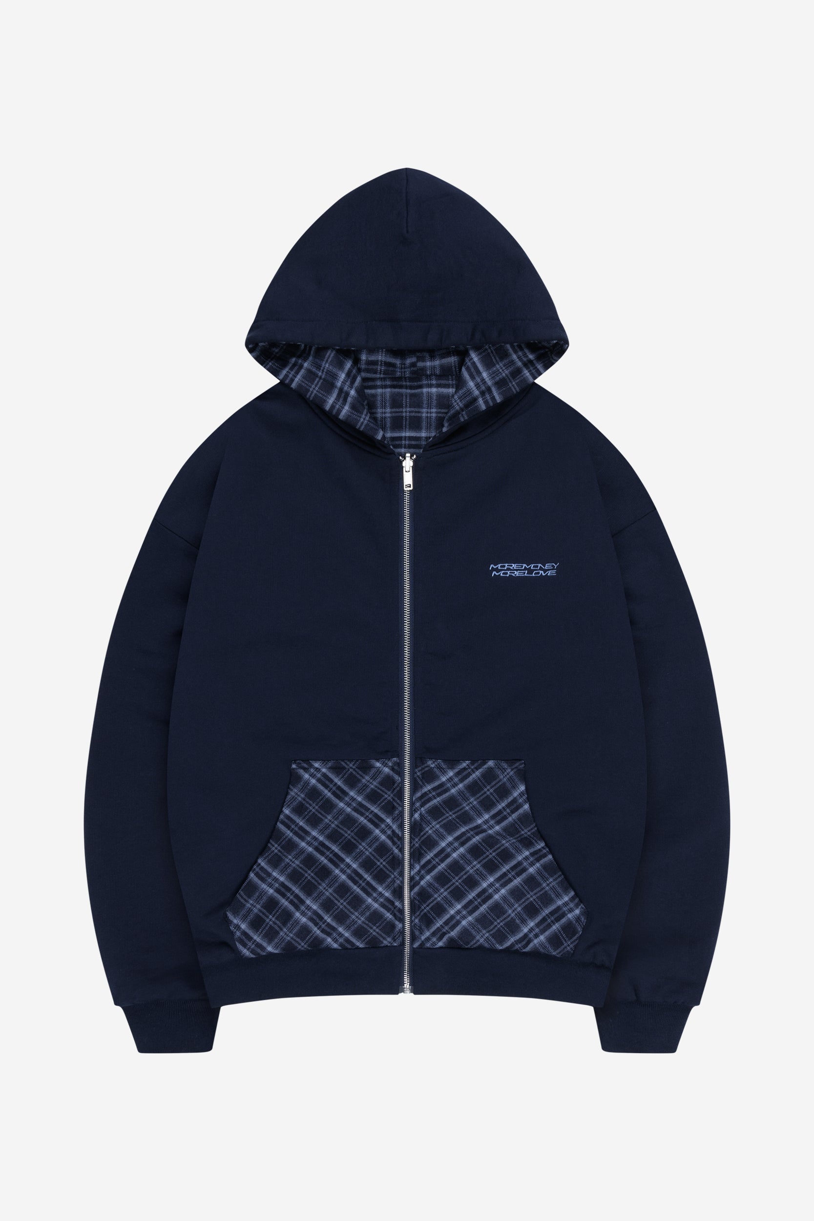 REVERSIBLE PLAID ZIP HOODIE NAVY
