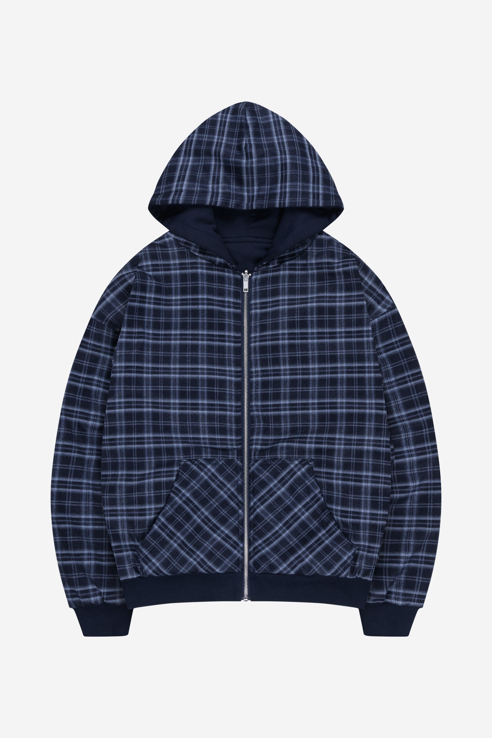 REVERSIBLE PLAID ZIP HOODIE NAVY