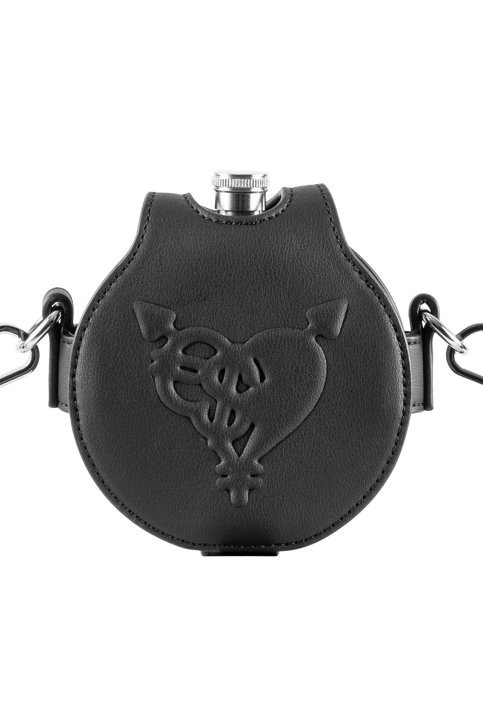 PUNCHED HEART HIP FLASK BAG BLACK