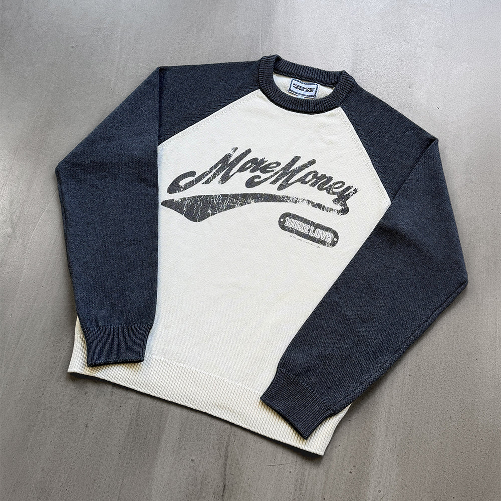 RAGLAN KNIT SWEATER DARK GREY / CREAM + BASE DENIM LIGHT GREY