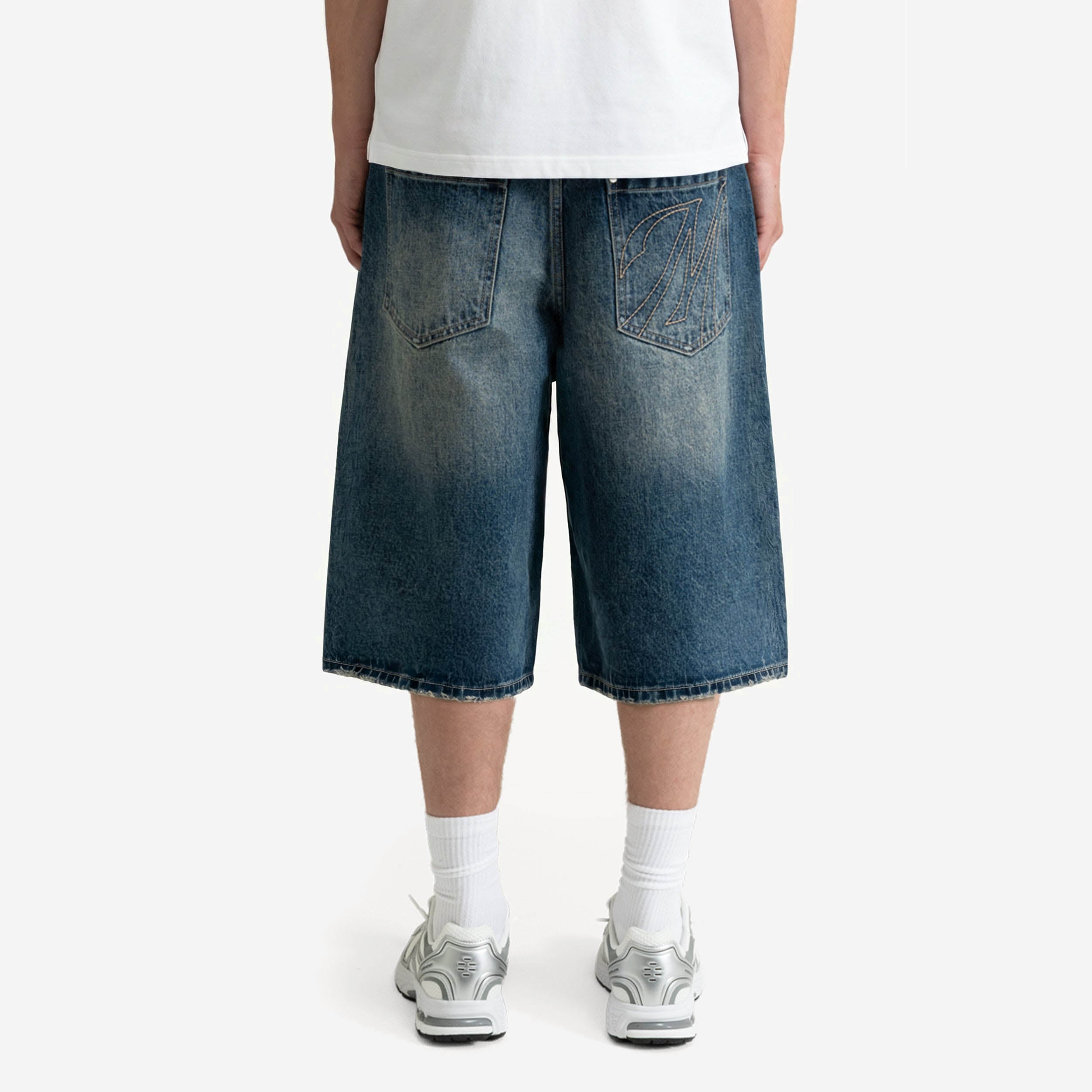 STUDDED JORTS WASHED BLUE