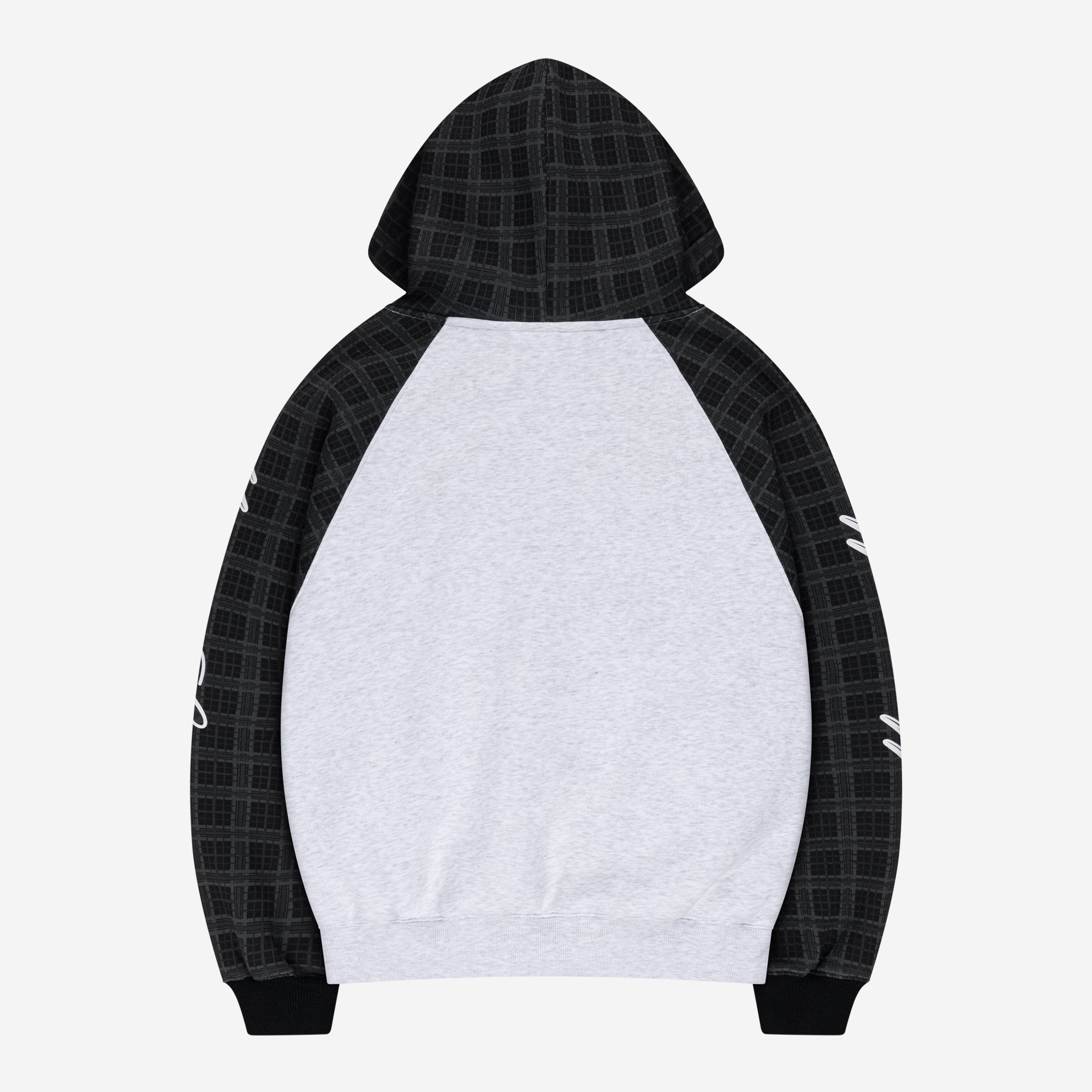 PLAID SCRIPT RAGLAN HOODIE BLACK + BASE DENIM LIGHT BLUE