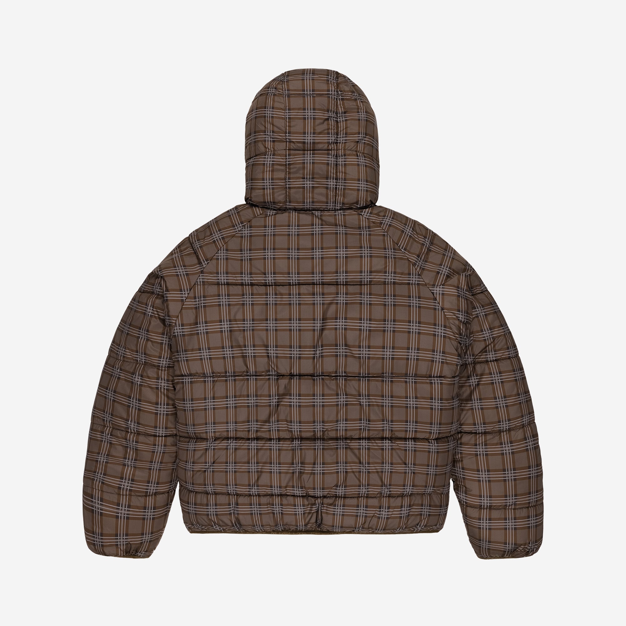 REVERSIBLE PLAID PUFFER BROWN