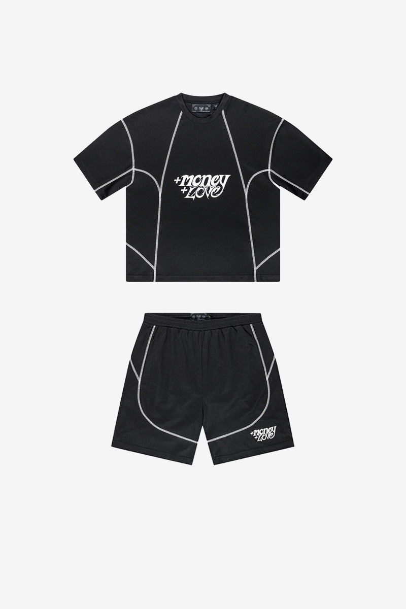 FLATLOCK BLACK JERSEY + SHORTS