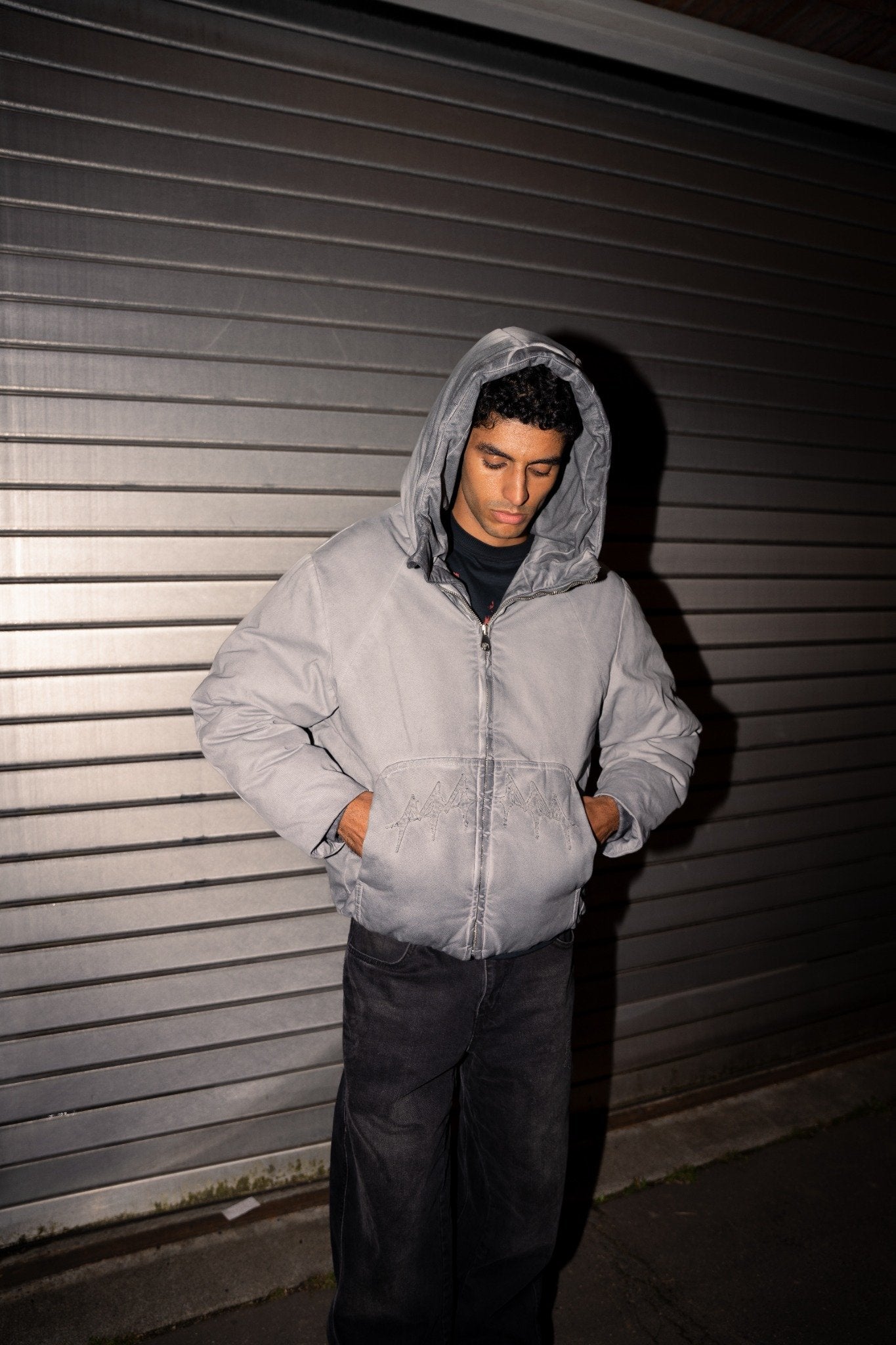 OIL WASHED PUFFER JACKET GREY 