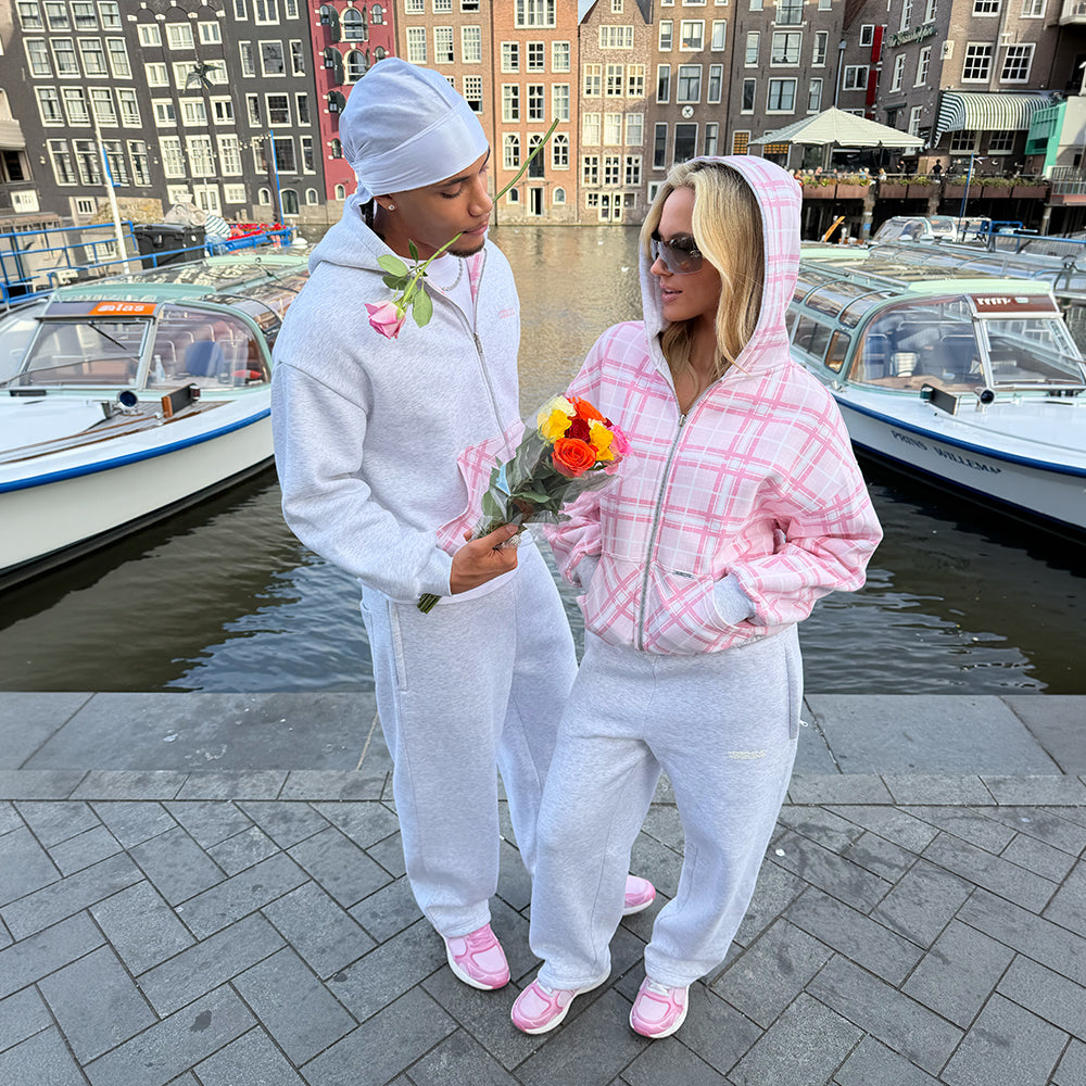 REVERSIBLE PLAID ZIP HOODIE PINK