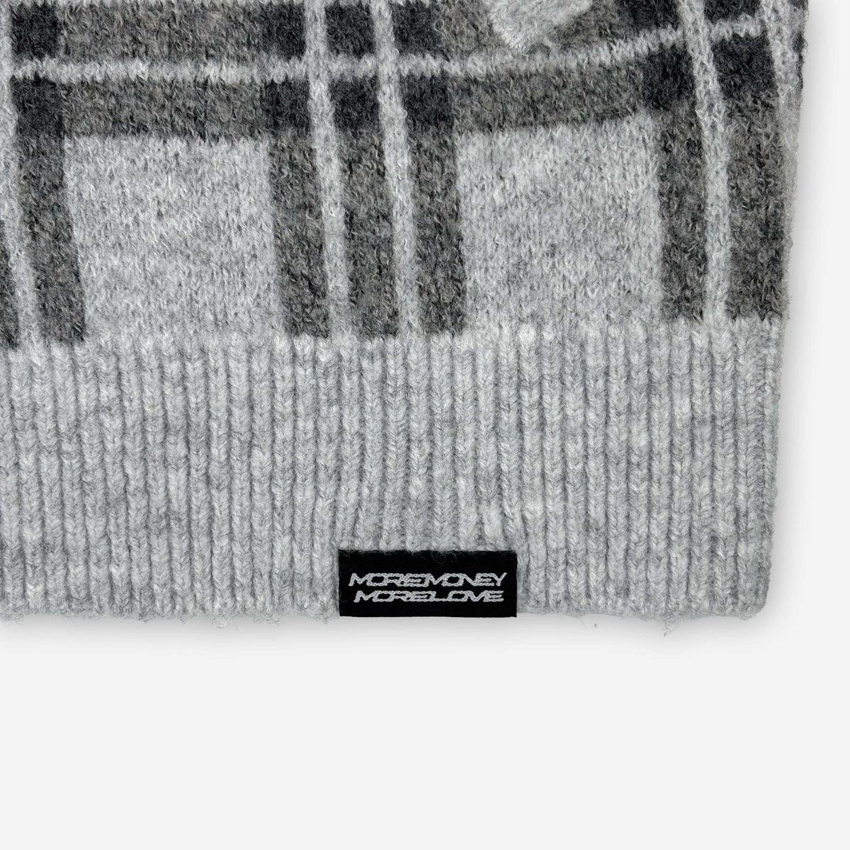 PLAID FUZZY KNIT ZIP LIGHT GREY