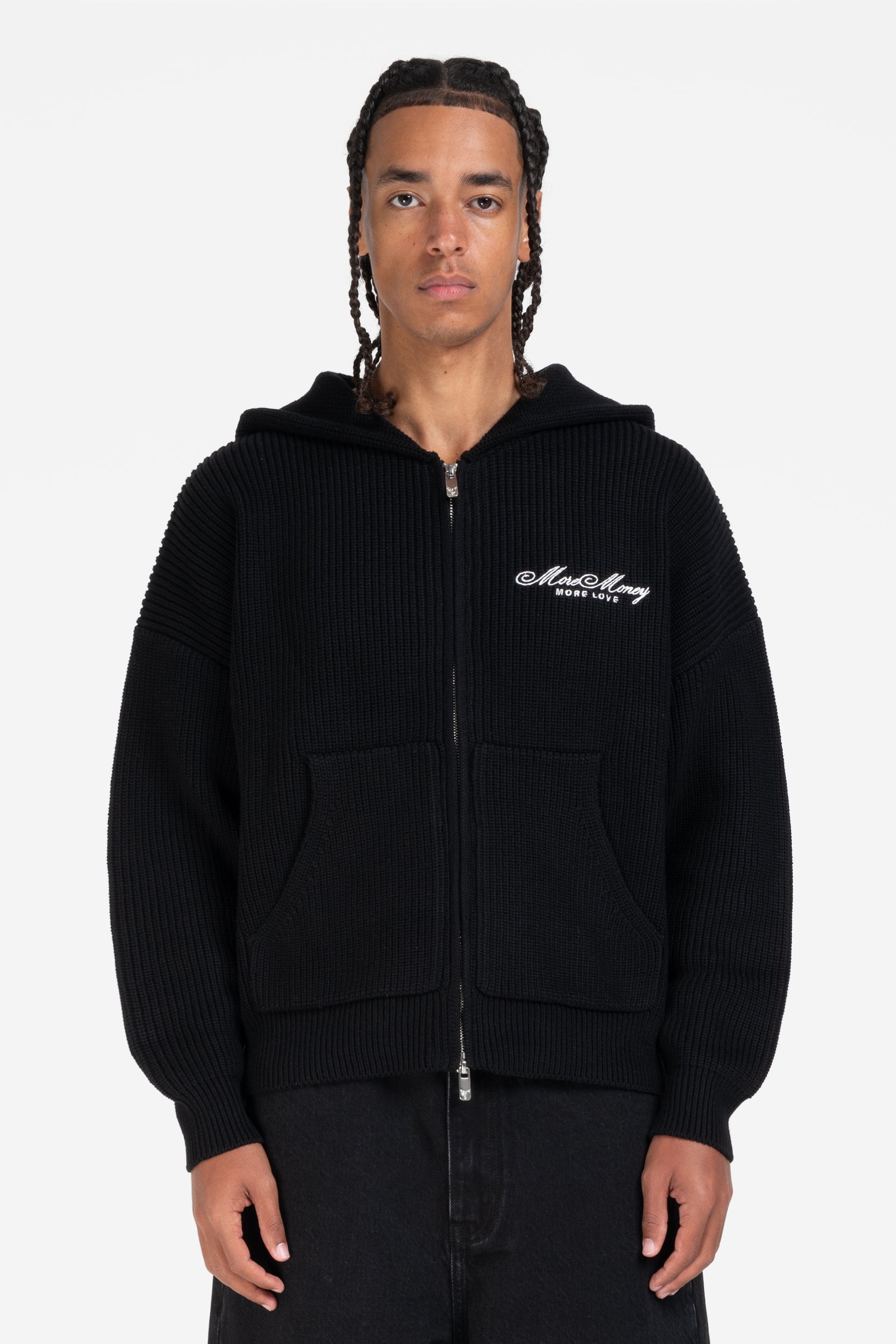 LOGO KNIT ZIP HOODIE BLACK