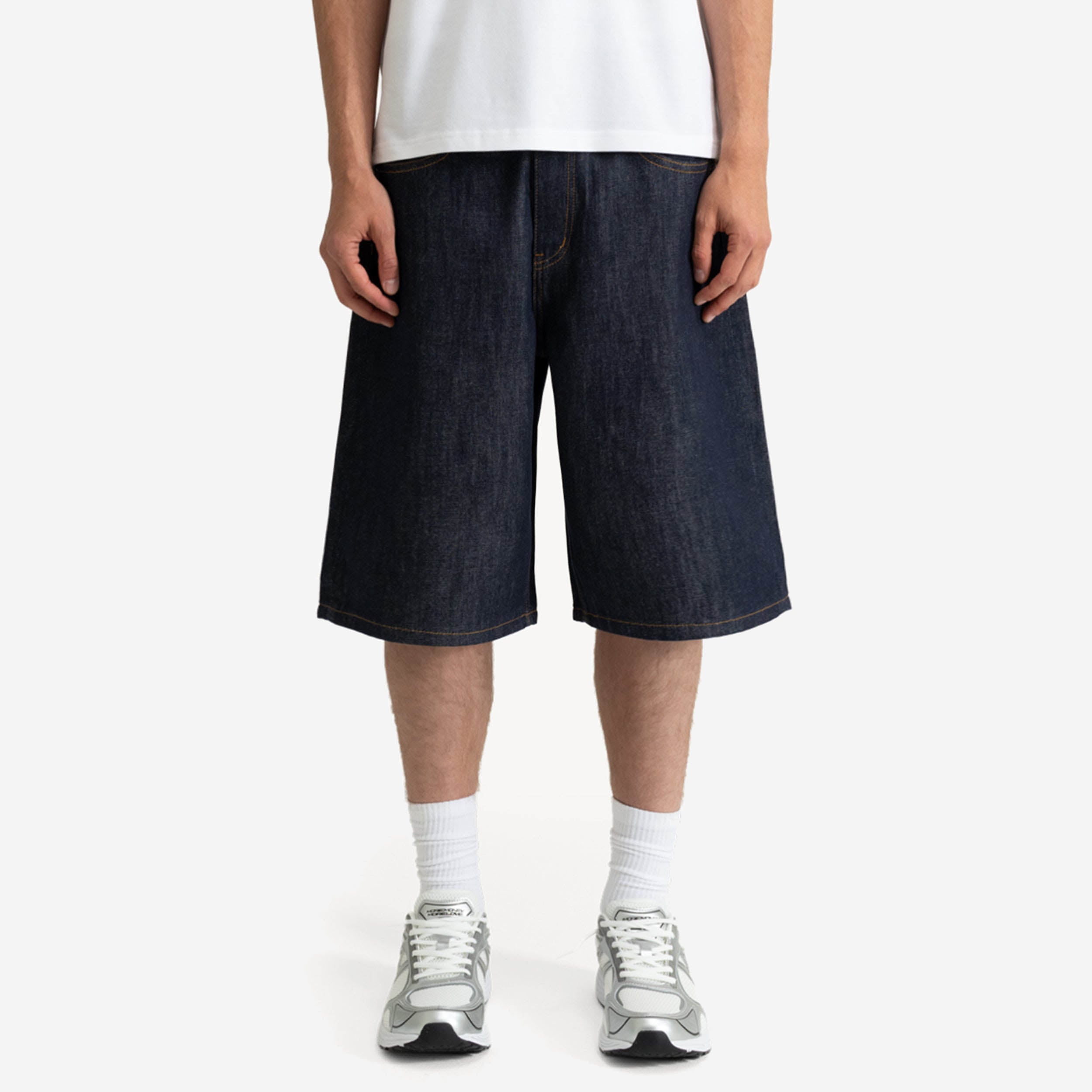 LOST BOND TEE LIGHT PINK + BASE JORTS RAW BLUE