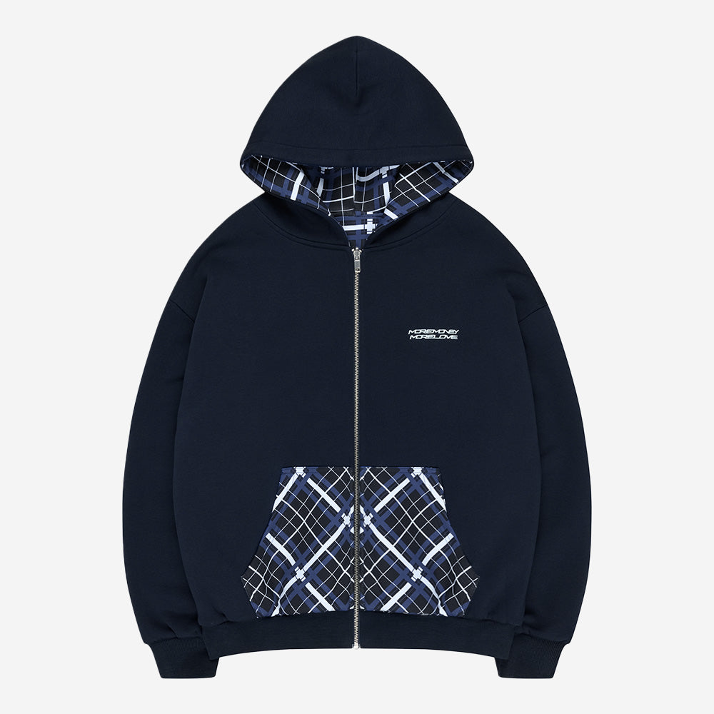 REVERSIBLE PLAID ZIP HOODIE DARK NAVY