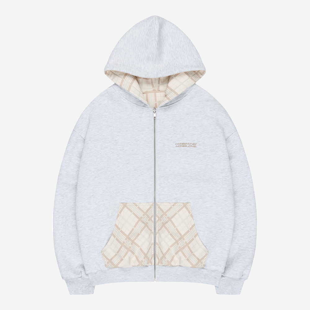 REVERSIBLE PLAID ZIP HOODIE CREAM