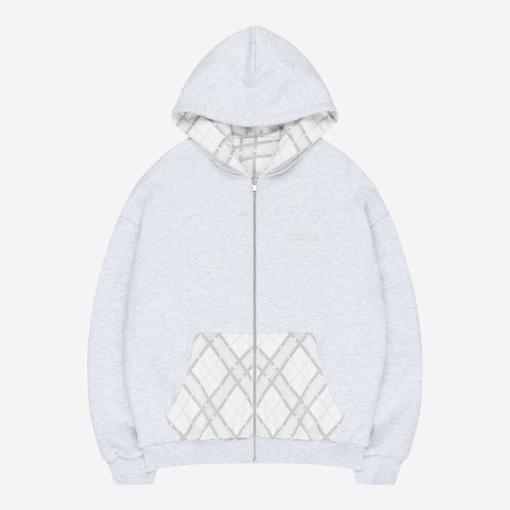 REVERSIBLE PLAID ZIP HOODIE WHITE