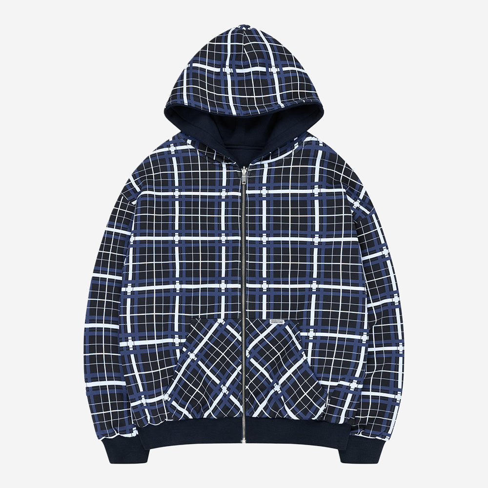 REVERSIBLE PLAID ZIP HOODIE DARK NAVY