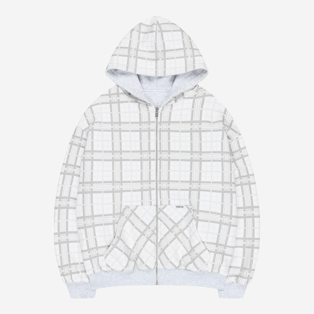 REVERSIBLE PLAID ZIP HOODIE WHITE