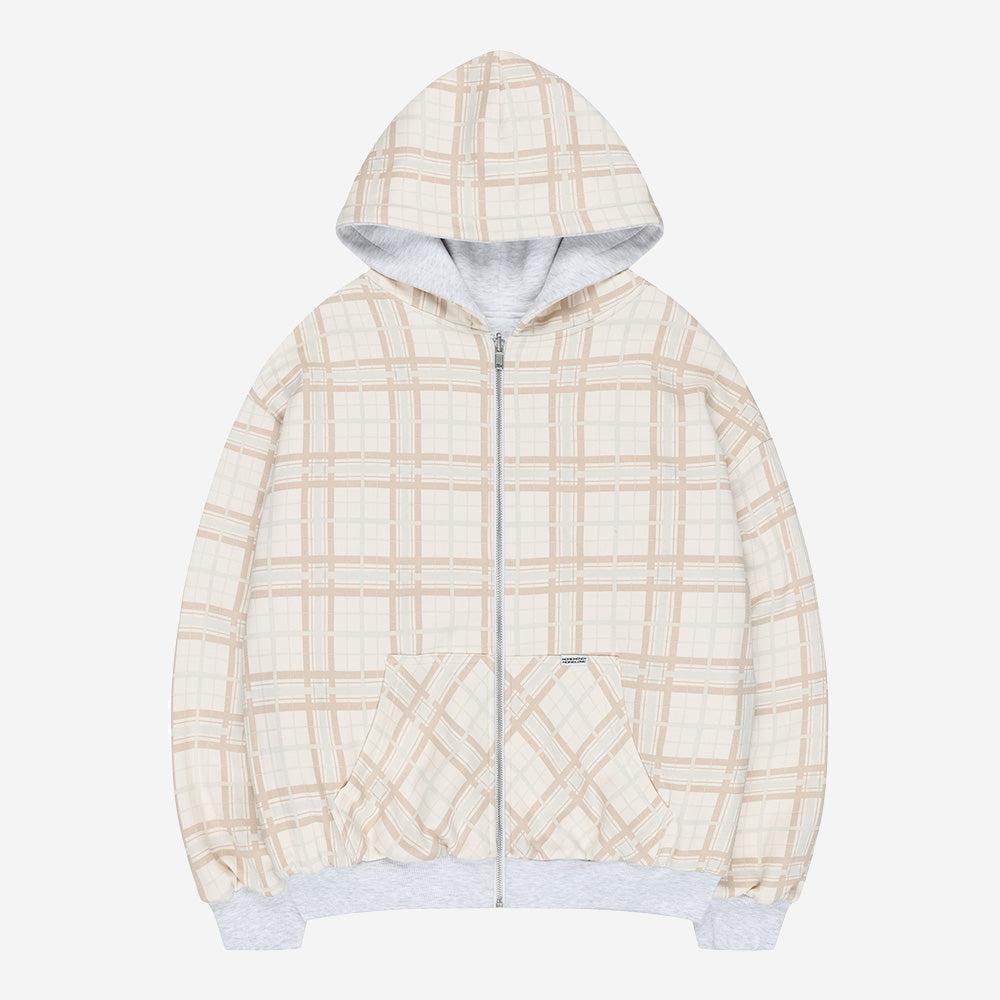 REVERSIBLE PLAID ZIP HOODIE CREAM