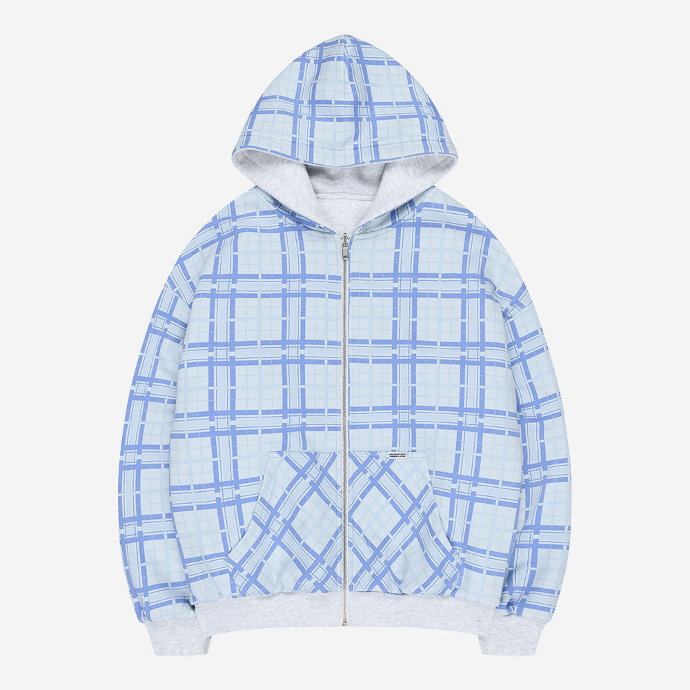 REVERSIBLE PLAID ZIP HOODIE AIR BLUE