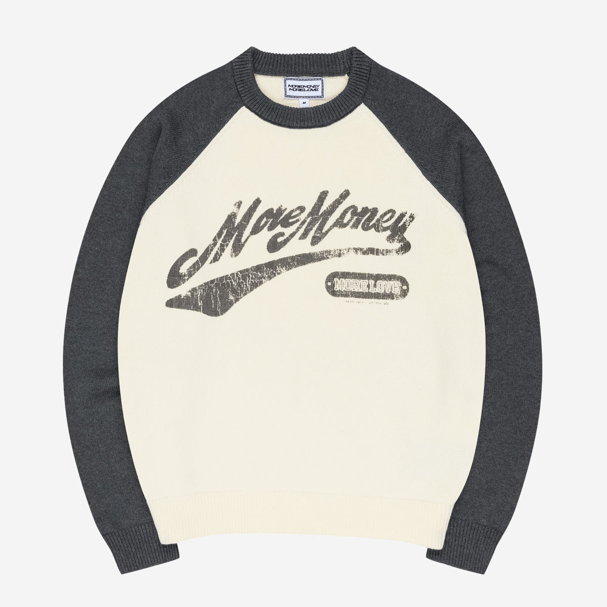 RAGLAN KNIT SWEATER DARK GREY / CREAM + BASE DENIM LIGHT GREY