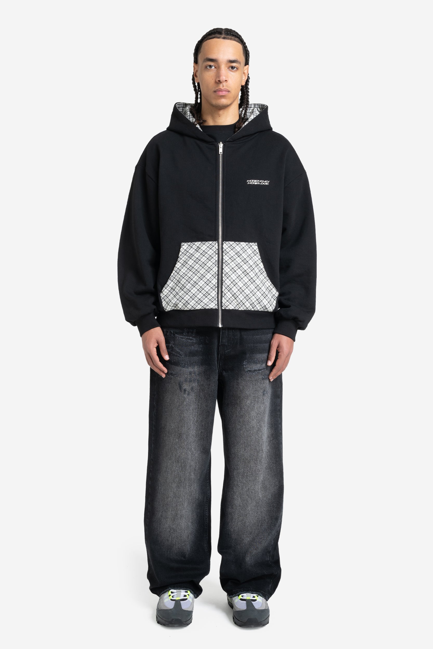 REVERSIBLE PLAID ZIP HOODIE BLACK