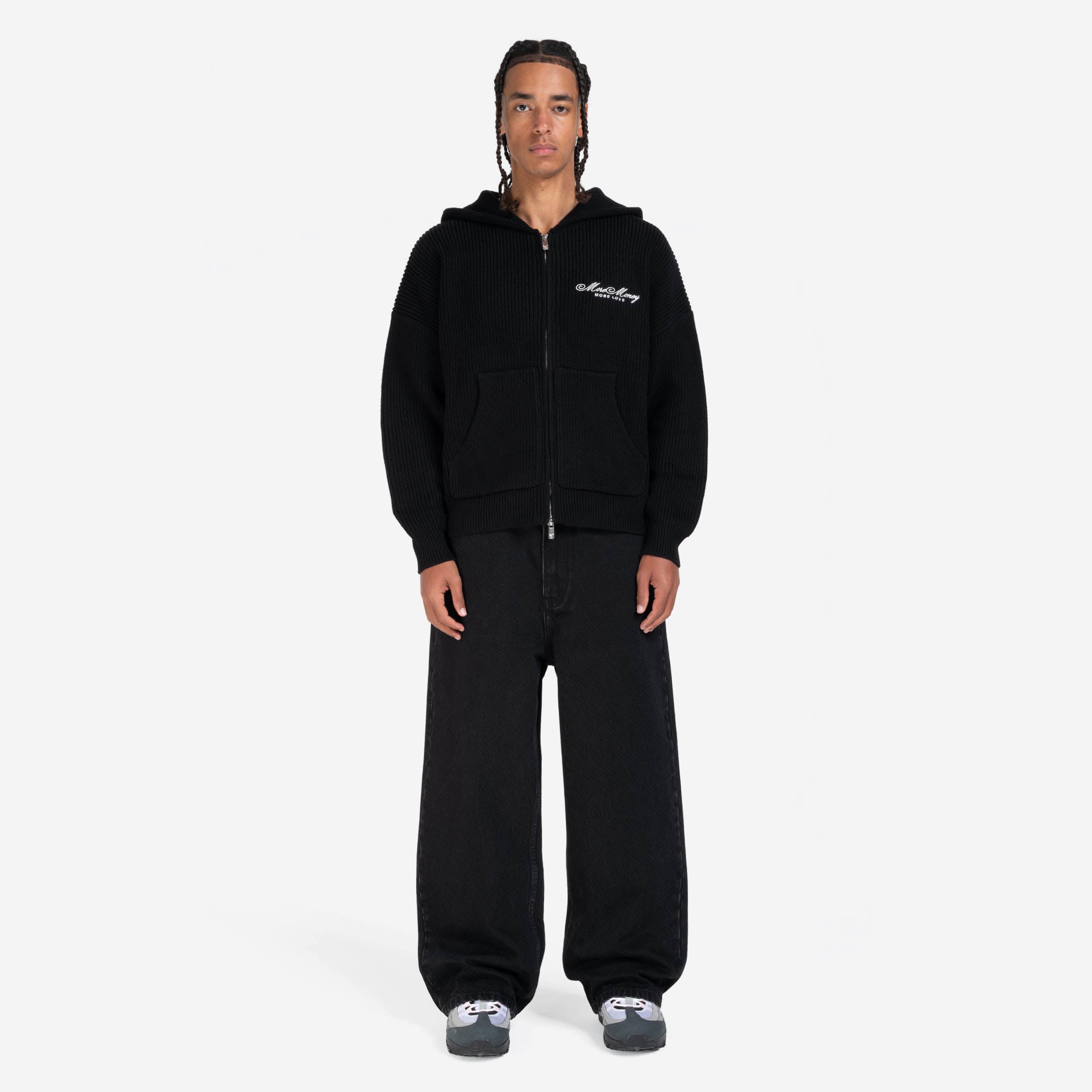 LOGO KNIT ZIP HOODIE BLACK