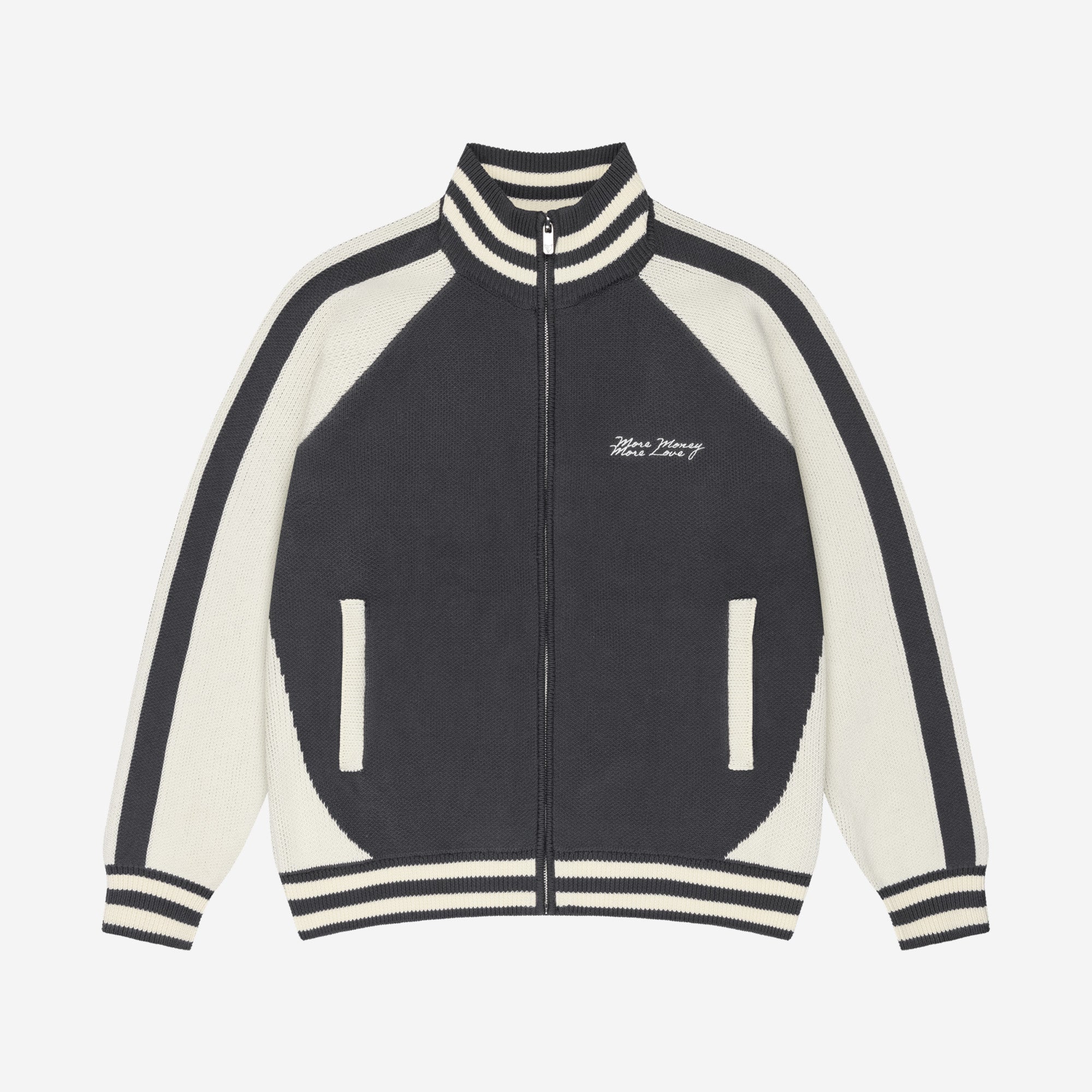 KNIT ZIP JACKET DARK GREY / CREAM