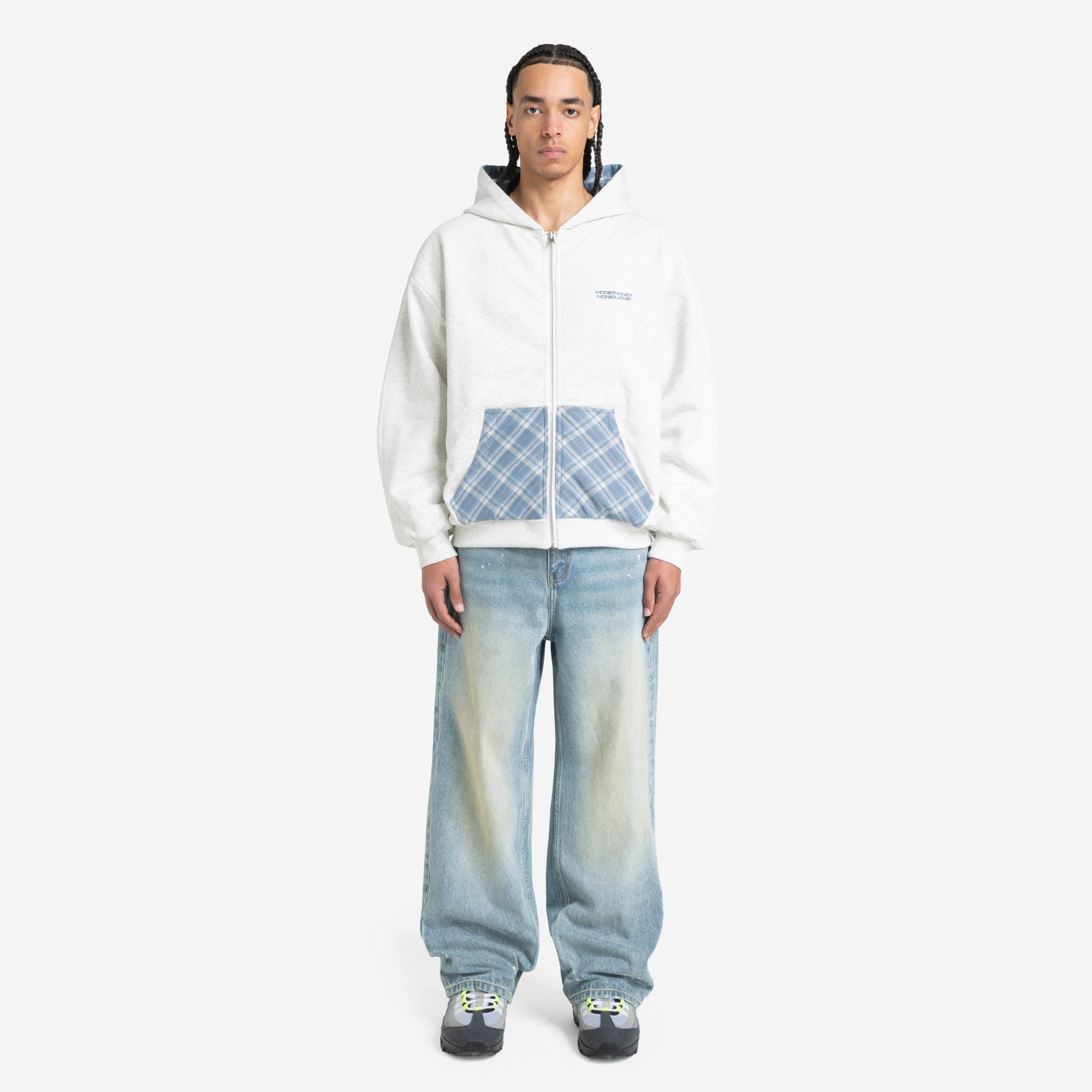REVERSIBLE PLAID ZIP HOODIE GREY MELANGE