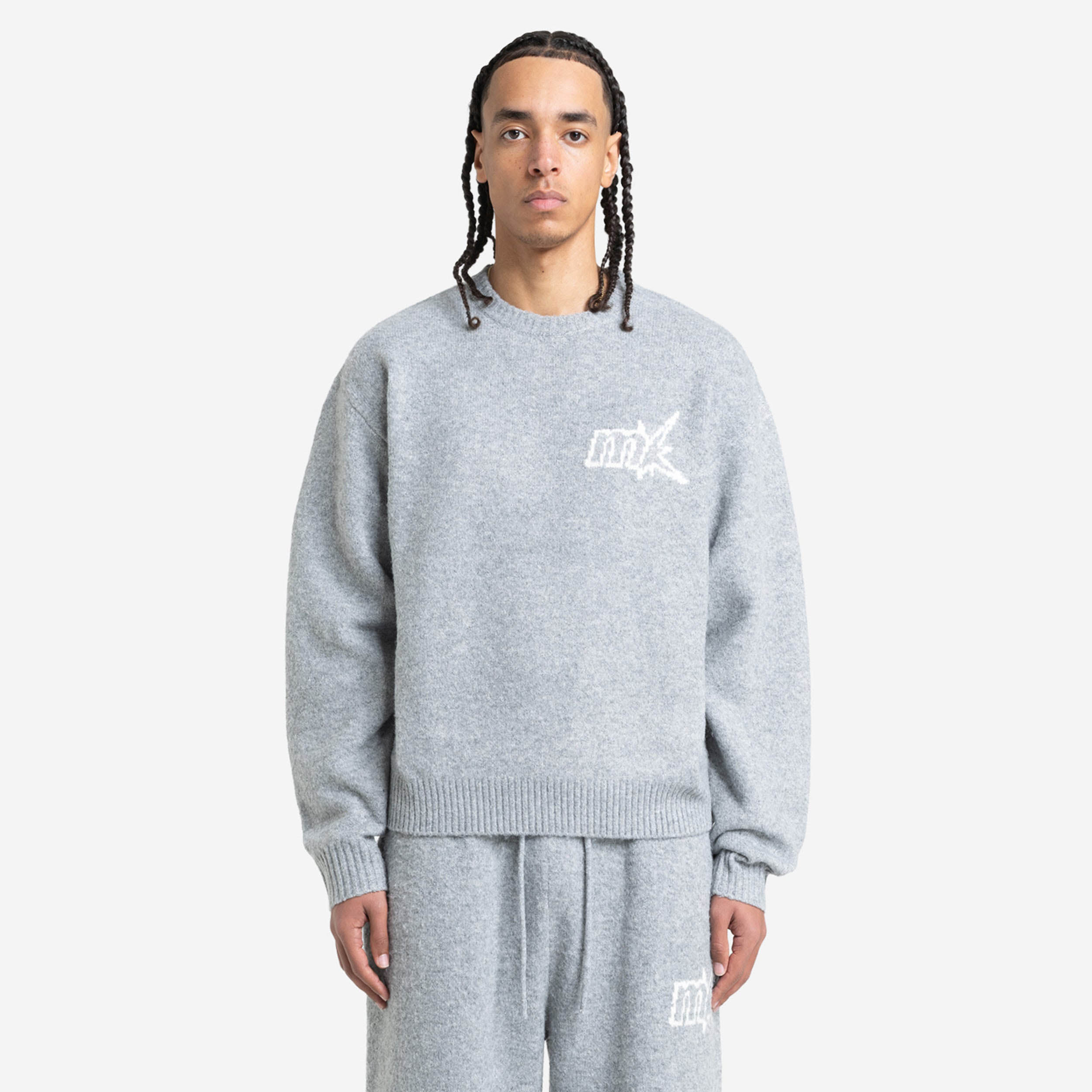 FUZZY KNIT SWEATER GREY MELANGE