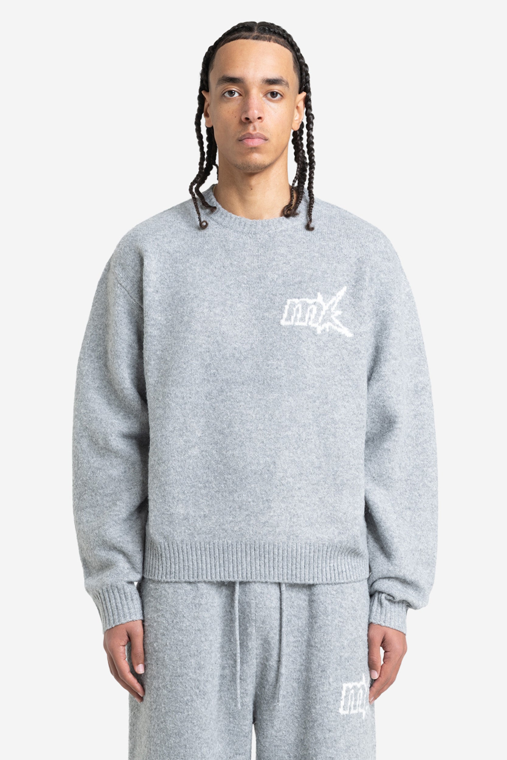 FUZZY KNIT SWEATER GREY MELANGE