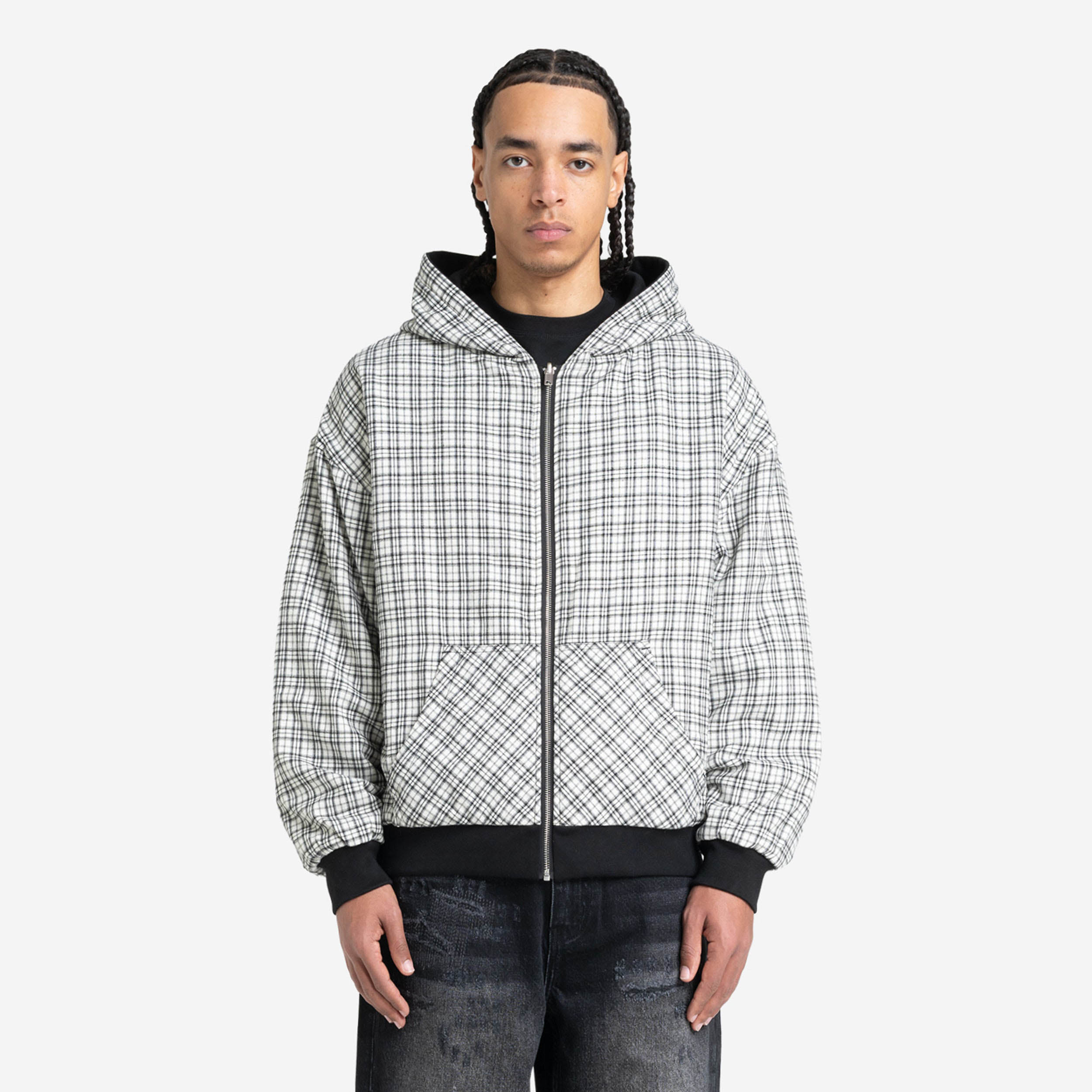 REVERSIBLE PLAID ZIP HOODIE BLACK