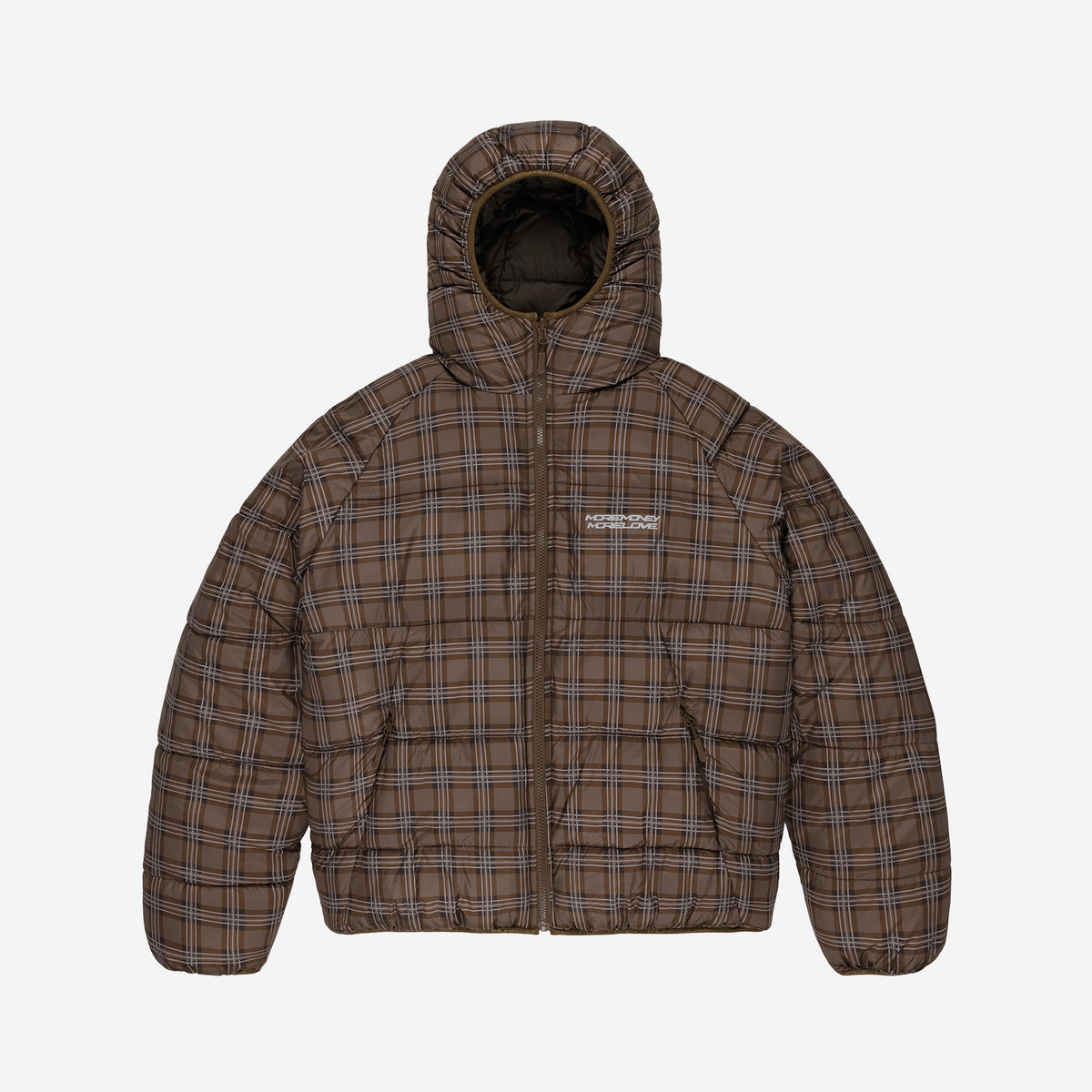 REVERSIBLE PLAID PUFFER BROWN