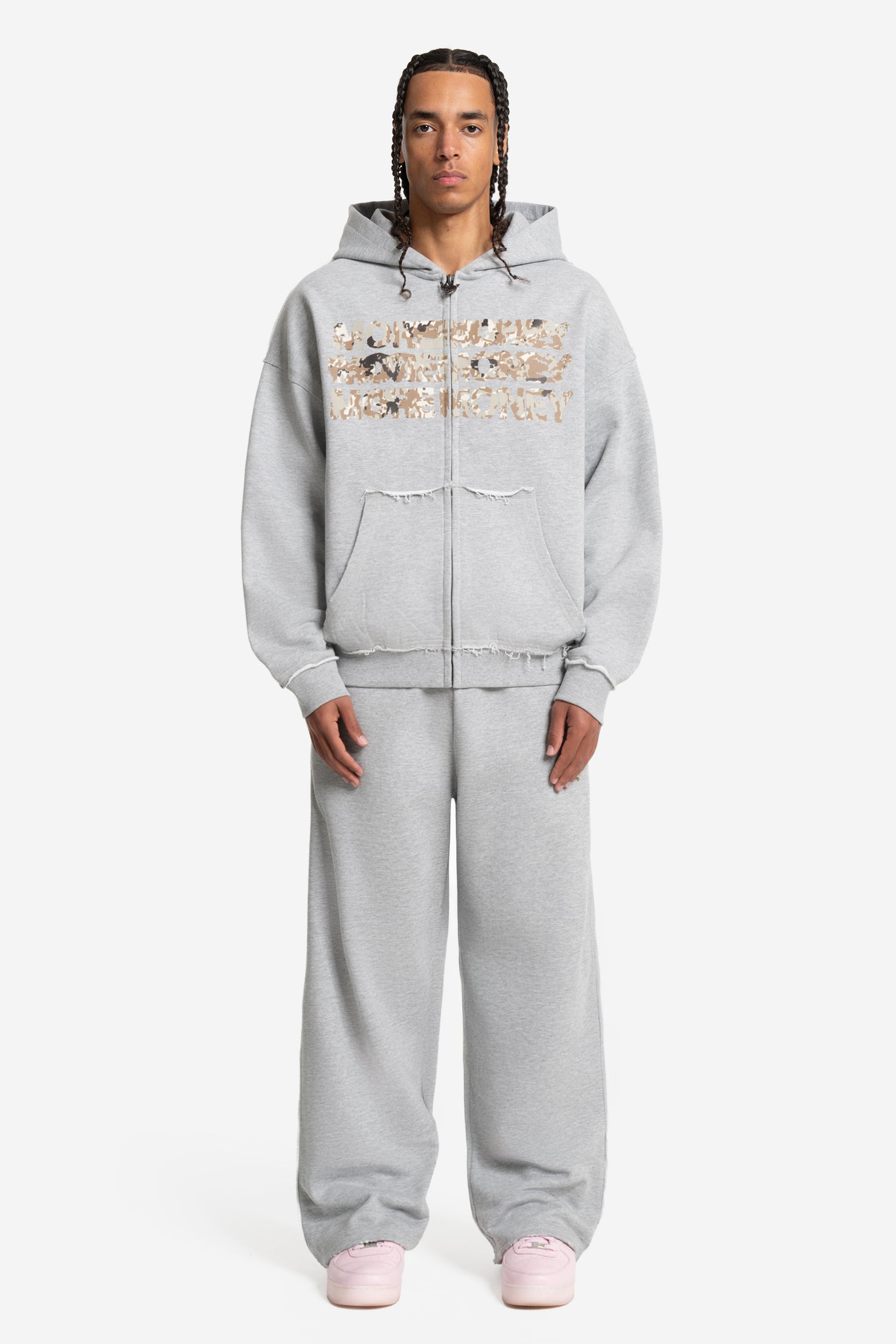 MONEY CALLING FLATLOCK ZIP GREY MELANGE + MONEY CALLING FLATLOCK JOGGER GREY MELANGE