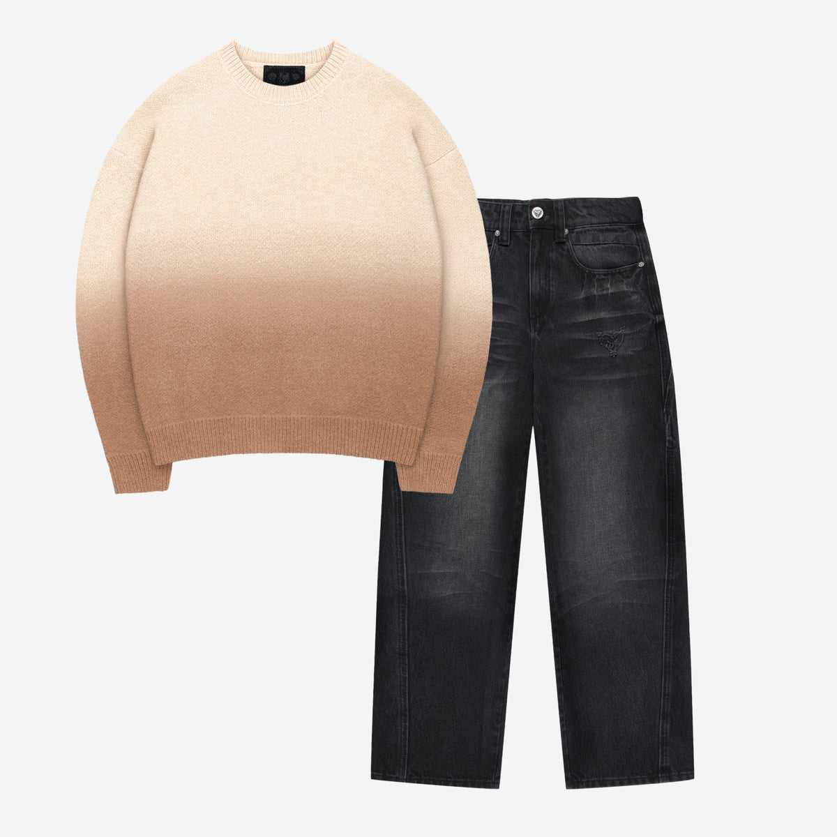 GRADIANT KNIT SWEATER BROWN + DISTINCTIVE DENIM BLACK