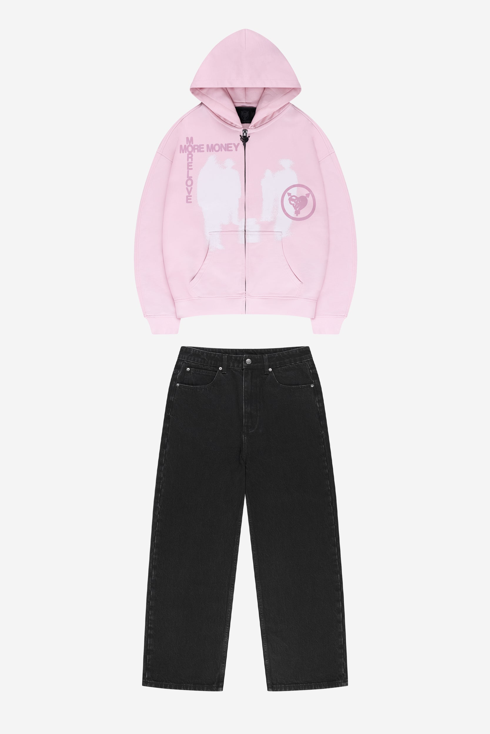 LOST BOND ZIP LIGHT PINK + DA BAGGY DENIM BLACK