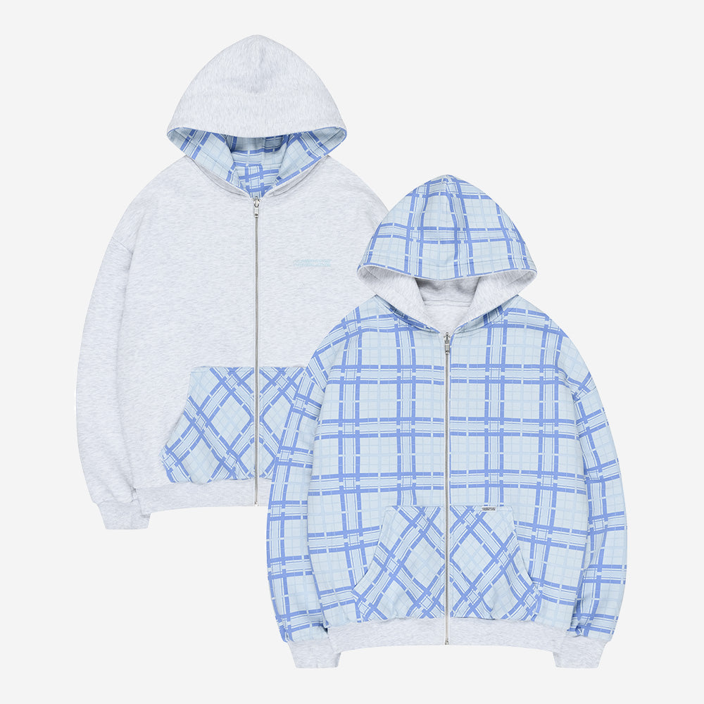 REVERSIBLE PLAID ZIP HOODIE AIR BLUE