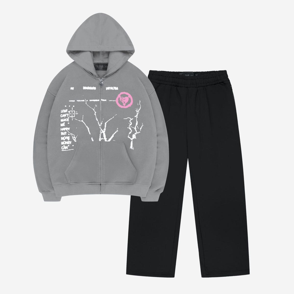 MONEY ROOTED ZIP ASH + OPEN LEG JOGGER BLACK