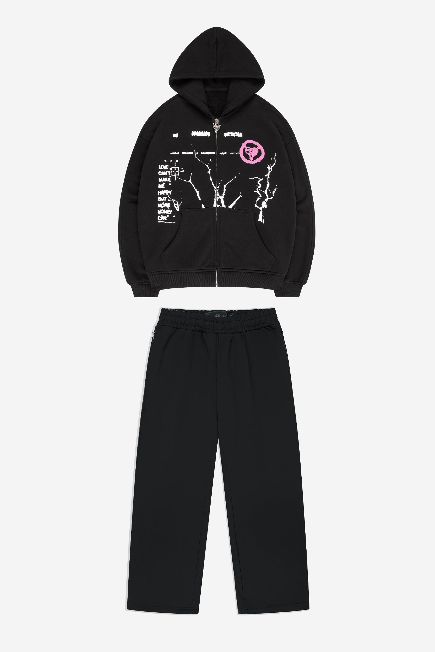 MONEY ROOTED ZIP BLACK + OPEN LEG JOGGER BLACK