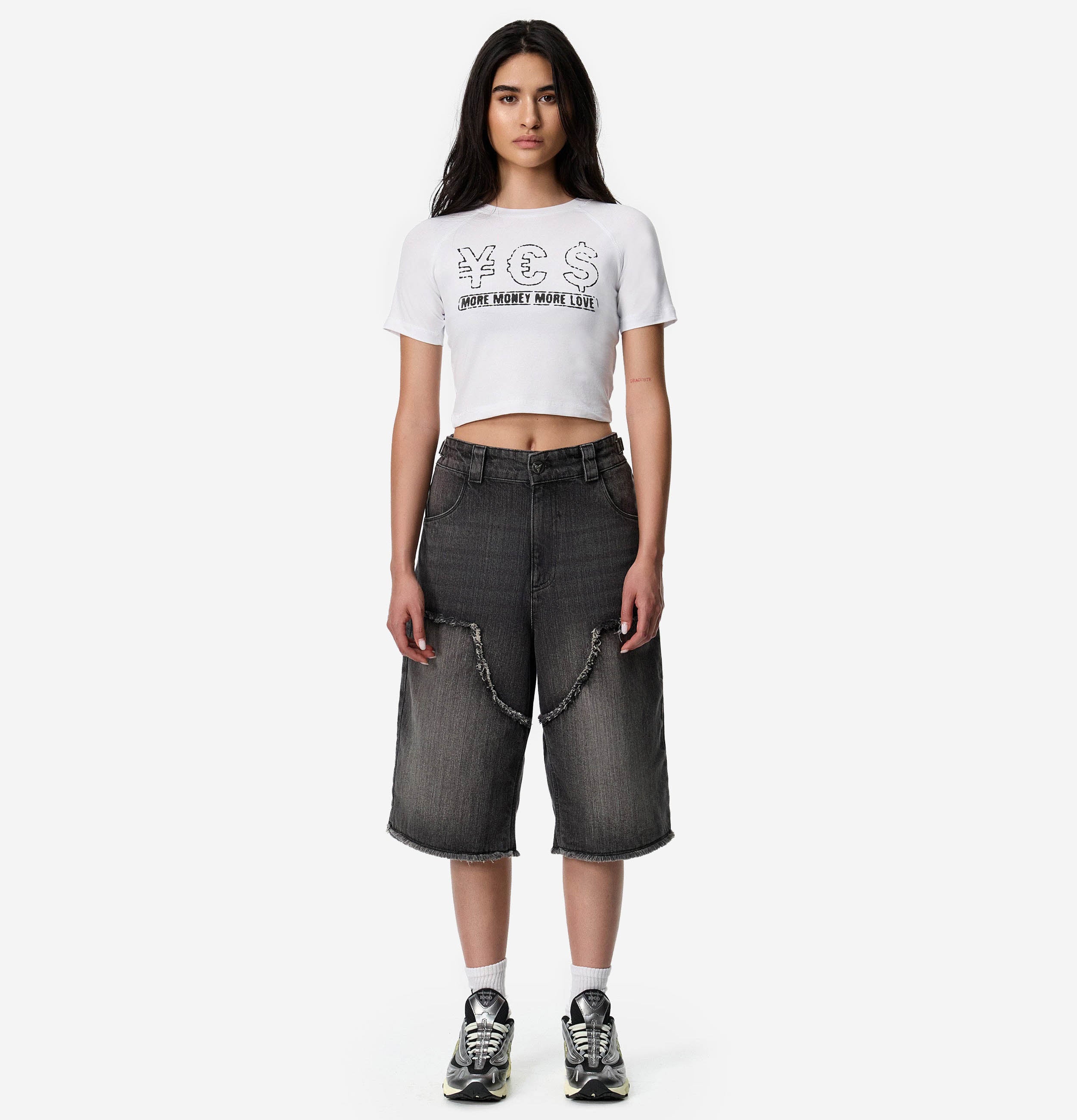 MORE MONEY YES CROP TOP WHITE